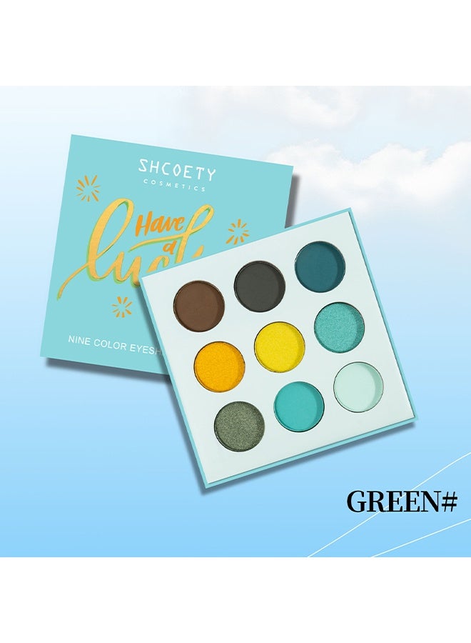 SHCOETY Nine Color Eyeshadow Palette, 9 Colors Green Eyeshadow Gemstone Shadow Palette Highly Pigmented Mattes Shimmers Smokey Glitter Cream Colorful Powder Long Lasting Waterproof Makeup Palette - Image 2